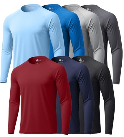 ZITY 7-Pack Long Sleeve Shirts for Men UPF 50+ Sun Protection T Shirt Fishing Rashguard Active Crew Neck Tee Workout Tops Bulk