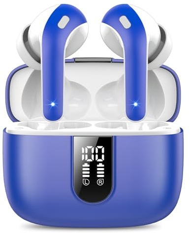Ecouteurs Bluetooth Sans Fil, Écouteurs Bluetooth 5.3, 50 Hrs Contrôle Tactile, 4 ENC Appel Réduction Antibruit Mic, Basses Profondes, Ajustement Confortable, IP7 Étanche Casque（Bleu marine classique）