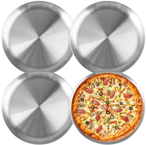 4 PCS Bandeja Pizza Horno, 26cm Molde Para Pizza, Redondas y Antiadherentes