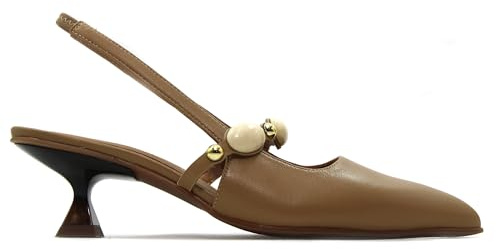 Pedro Miralles - Zapato de salón Destalonado,tacón Kitten,de Piel,con Adornos en Piedra,Puntera Fina, para: Mujer Color: Camel Talla:36