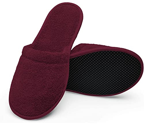 Arus Ciabatte da Bagno – 1 Paio Ciabatte Mules in Spugna 100% Cotone – Antiscivolo, Leggere, Traspiranti – Uomo Donna per Hotel, Spa, Piscina, Doccia, Viaggio, Bordeaux, 38-42, BU-1