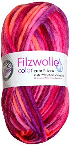 Gründl Filzwolle Farbe 30 Orange / Fuchsia / Lila, 50 g Wolle zum Stricken und Filzen in der Waschmaschine