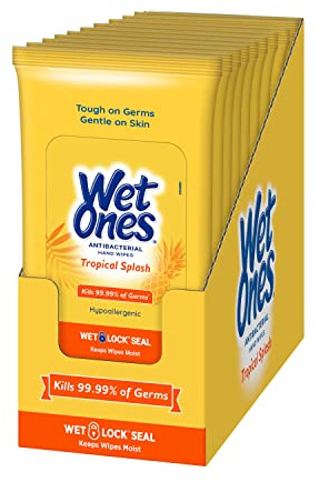 Wet Ones Antibacterial Hand Wipe, Travel Packs- Tropical Splash Scent, 20 Count (Pack of 10), 200 Wipes