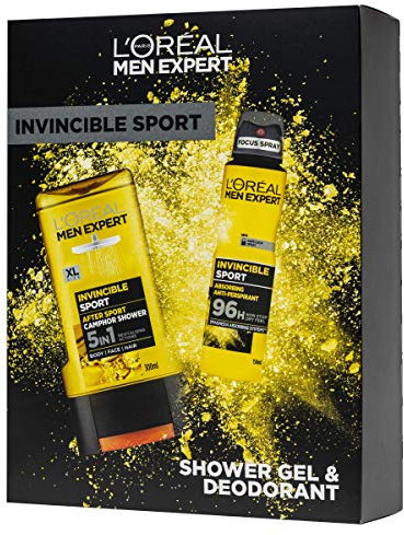 L'Oreal Paris Men Gift for Him Expert Invincible Sport Duo Gift Set for Him: Shower Gel & Deodorant