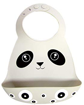 Bavoir Bébé en Silicone, Treer Souple Bavette imperméable Mignon Réglable Salive Serviette pour Bébé Naissance Garçons Filles Protéger les Vêtement Taches (30x23cm,Panda blanc)