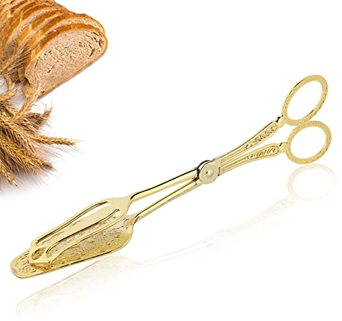 Buffet pinze per insalata, 9 pollici vintage antiscivolo cibo forbici pinze di servizio per pane verdure, utensili da cucina per la cottura torta cuocere Barbecue (punta d'oro)