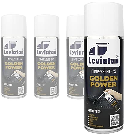 LEVIATAN GOLDEN POWER SET 4 Pezzi Spray Ad Aria Compressa da 400 ml | Pulitore Ad Aria Compressa | per: la Pulizia di Tastiera, Computer, Fotocamera, Telefono Cellulare