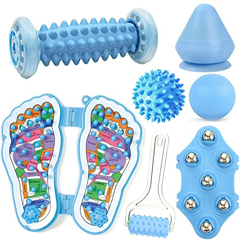 Rouleau de Massage et Balle de Massage, Boule de Massage en différents picots, balle de lacrosse, Rouleau portatif, Reflexologie Balle pour Fasciite Plantaire, Colonne Cervicale, Dos, Fesses, Bras
