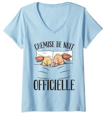 Femme Pyjama | Chemise De Nuit Officielle | Sommeil Lapins T-Shirt avec Col en V