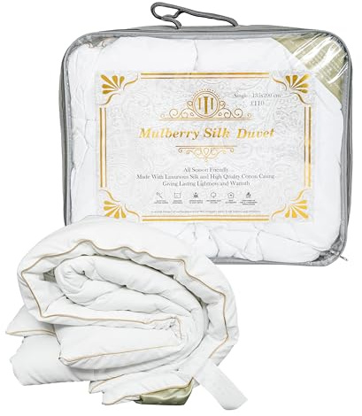 LuxBedCo Mulberry Silk Duvet with Egyptian Cotton Casing - Soft & Luxurious Silk Bedding for Winter & Summer Use - King Size Duvet