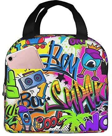 XVBCDFG Bolsa de almuerzo con patrón de aerosol colorido para oficina al aire libre, papel de aluminio portátil, aislamiento grueso y bolsa Bento para manten