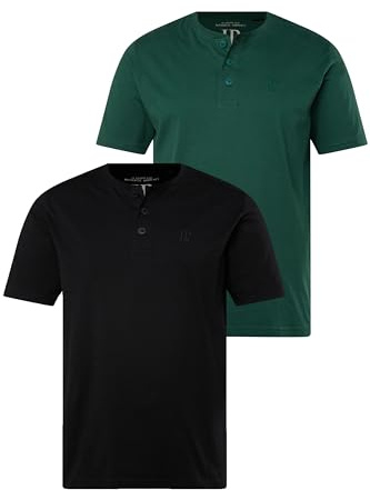 JP 1880 Hommes Grandes Tailles L-8XL Jusqu'au 7XL - Lot de 2 T-Shirts Henley à col Rond et Patte de Boutonnage, Vert Bouteille XXL 708420454-XXL