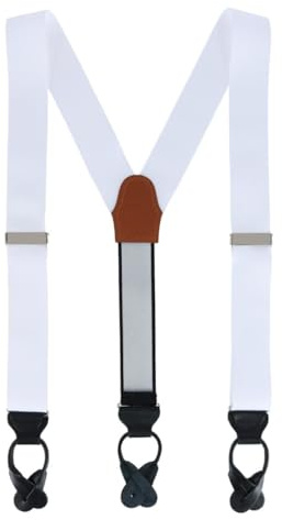 Trafalgar Men's Phoenix 38mm Grosgrain Non Stretch Ribbon Button End Braces (Suspenders), White