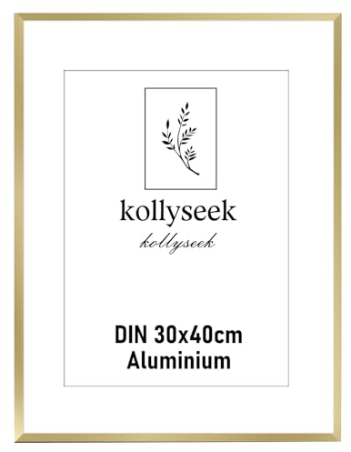 kollyseek Bilderrahmen Aluminium 30 x 40 cm Gold Metall Posterrahmen mit bruchsicherem Acrylglas modern Fotorahmen Picture Frame mit Passepartout für Bilder Poster Fotos gold