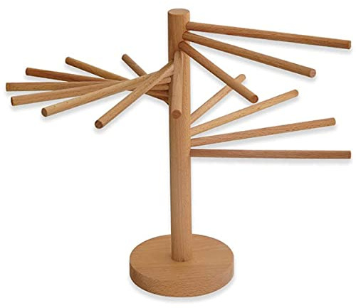 Abizarch Collapsible Pasta Drying Rack Wooden Spaghetti Stand Dryer with 16 Suspension Rods Homemade Fresh Noodle Hanger Easy Storage and Quick Set-Up Hanging Rack for Home Kitchen