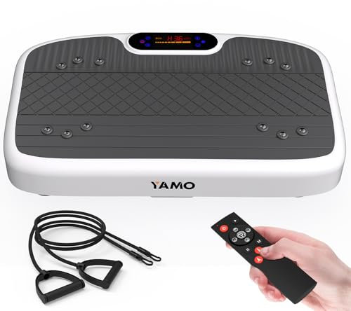 YAMO Plataforma Vibratoria | 5 Programas + 99 Niveles de Vibración | Plataforma Vibración Muscular para Hacer Ejercicio en Casa con Mando a Distancia y Bandas Elásticas