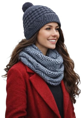 WARMIKUNA Pashmina Shawl, Lightweight Winter Loop Scarf, Wool Blend, Classic Design (DARK GRAY)