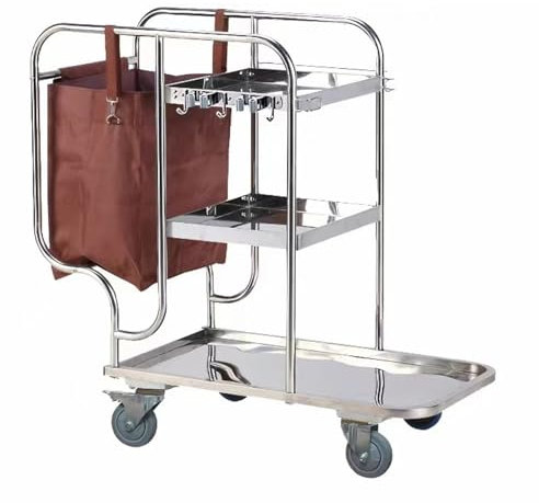 GBPLDMAQ Wäschewagen Edelstahlmaterial, das Sich Nicht Leicht Verformt Oder Beschädigt, Putzwagen Reinigungswagen Gebogenes Rohrdesign, Bremse, Zweiachsige Universalräder