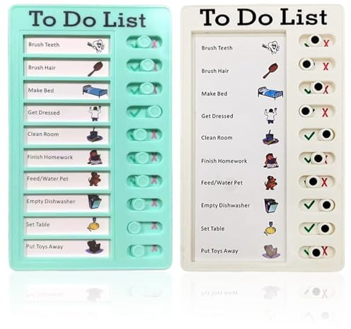 KIRZAX 2 reguläre To-Do-Listen für Kinder und 20 leere Kartonblätter, wiederverwendbare Listen-Memo-Boards und 20 personalisierte DIY-Listenkarten zur Erinnerung an die Hausaufgaben