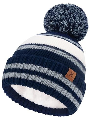 Bequemer Laden Kids Toddler Winter Hat Beanie with Warm Fleece Aged 2-7 | Thick Toddler Beanie Striped Knit Black Beanie Cuffed Skull Cap Snow Ski Baby Hats for 2 3 4 5 6 7 Year Old Boys Girls Gifts