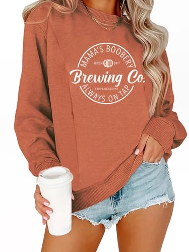 TAIUICY Women Maternity Nursing Sweatshirt Comfort Friendly Zip Breastfeeding Pullover Mama's Boobery Always on Tap Sweater, Orange, Medium