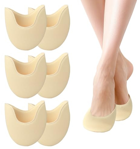 Fatiya 3 paia di morbidi cuscinetti per le dita dei piedi per scarpe da punta in mezza spugna, 8,4 x 9,4 cm, traspiranti, antiscivolo, per dita dei piedi, protezioni per l'avampiede, per donne e