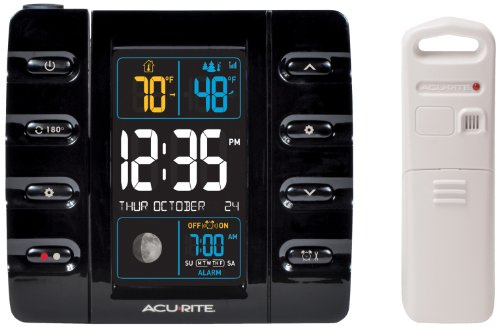 AcuRite 13020 Intelli-Time Projection Alarm Clock with Temperature and USB Charging , Black