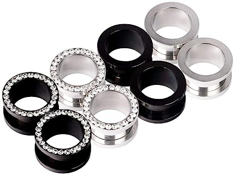 Longbeauty 8er Set Edelstahl Flesh Tunnel Plugs Ohr Piercing Schmuck mit Schraubverschluss 6mm Set