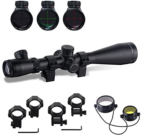 FOCUHUNTER Ottica Cannocchiale Caccia 3.5-10X50mm Cannocchiale Carabina Telemetro Rapido Rosso Illuminato Reticolo Airsoft Mirino con 20mm/11mm Mount Rings