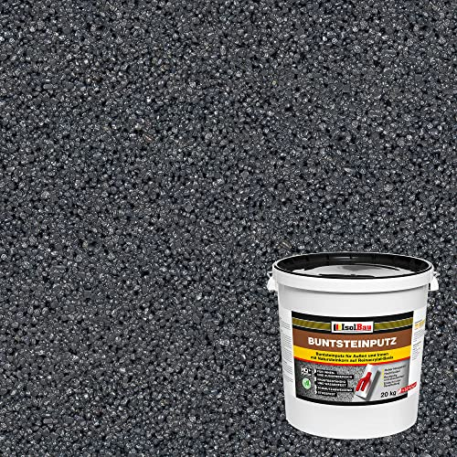 Isolbau - Buntsteinputz für Außen und Innen (Anthrazit) 20 kg - BP100 Mosaikputz Dekorationsputz Frostsicher, Wasserfest, Stoßfest