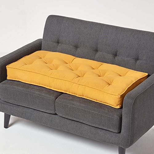 HOMESCAPES Cuscino rialzante per divano a 2 posti, cuscino per pallet o materasso da pavimento in cotone, giallo senape, 100 x 48 x 10 cm