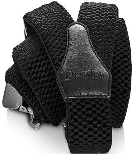 Decalen Tirantes para caballero con clips extra fuerte amplio 40 mm Adjustable Elastics Y forma (Negro)