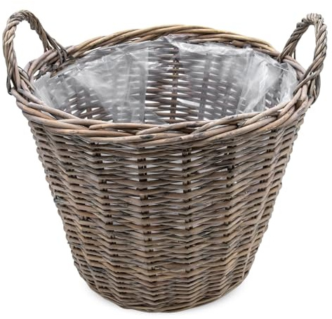 Spetebo Pilträd växtkorg shabby grå – 40 cm/stor – blomkorg i trä med handtag – rotting blomkruka folierad natur, trädgårdsdekoration klassisk