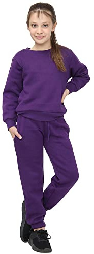 A2Z 4 Kids Girls Boys Plain Tracksuit Jumper Sweatshirt Set - T.S Plain Jumper 108 Purple 7-8
