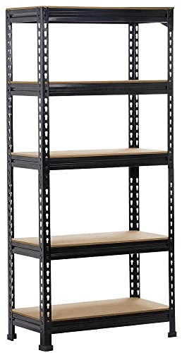 Yaheetech Shelving Unit Metal Shed Storage Shelves Boltless Heavy Duty 5 Tier Garage Shelving Units for Shed/Workshop/Office, 150x70x30cm, Black