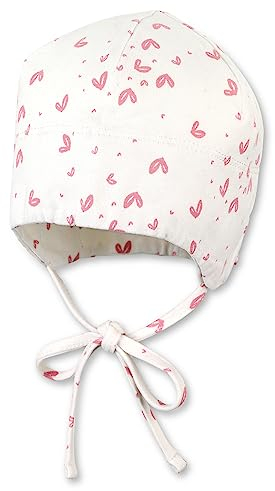 Sterntaler GOTS Beanie Herzen - Babymütze aus Singlejersey (Bio) mit allover Druck - anschmiegsame Mädchen Beanie Mütze zum Binden - Baby und Kinder Übergangsmütze, ecru, Größe 47