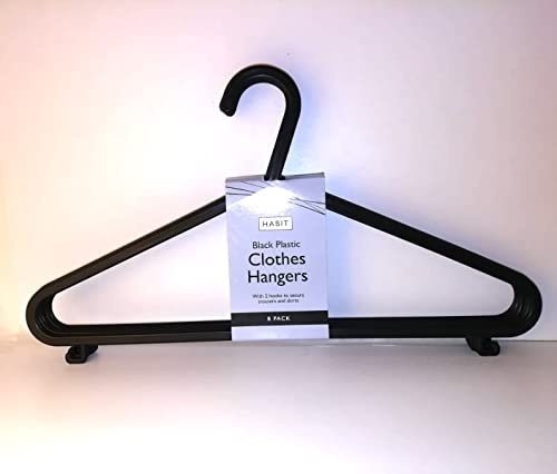 HABIT Premium Black Plastic 8 Coat Hangers - Wardrobe Organiser -Non-Slip -Bedroom Clothes accessories -Used in Home rack -Space saving in Bathroom-[37cmx20cmx3cm] (Pack of 1)