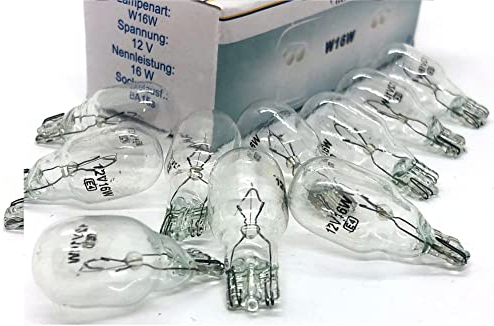 Maxxoni 10x Stück W16W 12V KFZ Auto Beleuchtung Glühlampe Autolampen Glassockel Long Life (10x W16W)