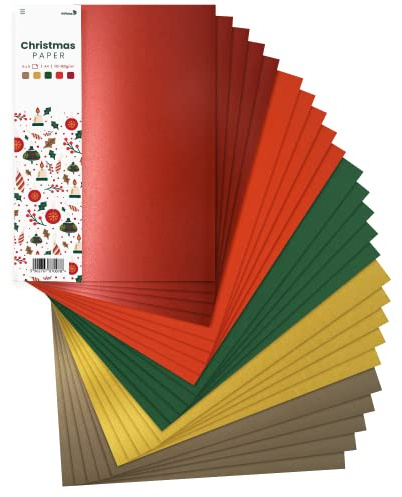 Netuno 25x papier décoratif Noël A4 210 × 297 mm 5 couleurs assorties multicolore set de cartes papier à dessin papier coloré de bricolage pour DIY origami cartes de voeux scrapbooking collages