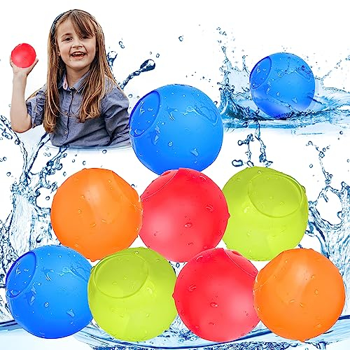 Darryy Wiederverwendbare Wasserballons, 8 Stück Wasserbomben Wiederverwendbar Selbstschließend, Silikon Wasserbälle Schnelles Befüllen, Wasserbomben Spielzeug Set, Spaß Spielzeug für draußen