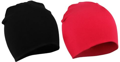 WYMAODAN Berretto per Neonato, 2 Cappelli in Cotone Autunnale e Invernale, Morbidi a Doppio Strato, Carini, Cappellini per Unisex (Noir + Rouge)