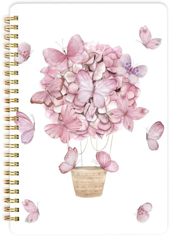 Mlife Cuaderno A5 De Anillas, Bloc De Notas Con Espiral - 160 Páginas, Papel Antitinta De 100 G/M², Tapa Dura Con Bolsillos Y Banda Elástica Para Diarios Y Bullet Journals De Adultos (Mariposa Rosa)
