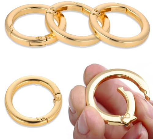 KSJEHW 4 Stücke Karabinerhaken Gold Runde Karabiner, O-Ring Schlüsselanhänger Frühling Snap Clips Ersatzteile, Ringkarabiner für Strap Kette Schlüsselkette Rucksack DIY Handwerk Zubehör（35mm, Gold