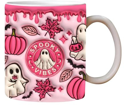 Halloween Ceramic Cup, Halloween Coffee Mug, Halloween Pumpkin Coffee Cup with Ghost, Trick Or Treat Halloween Tumbler Cup for Water, Whiskey, Beer, Wine, Soup