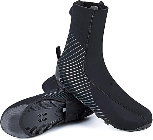 Neopren Überschuhe Fahrrad Winter Thermo Wasserdicht Winddicht Reflektierende MTB Schuhe überzieher für Herren Damen - Halte Deine Füße Warm, Schwarz M