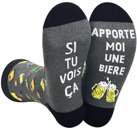 Chaussettes Unisexe Rigolotes Humour 39-46 Coton Fantaisie bière,Un Cadeau Original Pour Anniversaire, Noël et La Saint