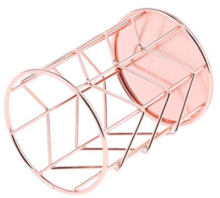 Round Metal Wire Mesh Pen Pot Pencil Brush Holder Desk Organizer Rose Golden