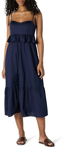 Amazon Essentials Maxi Abito a Balze a Trapezio, Vita Impero, Scollo a Cuore, in Raso di Cotone Donna, Blu Marino, XL