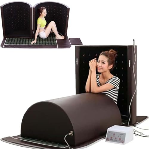 Portable Sauna, Far Infrared Sauna Dome, Complete Coverage Personal Sauna Capsule, with Therapeutic Stones Heated mat, Sauna Heater, Sauna Kits,Brown