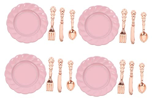 Toddmomy 4sets Mini Dollhouse Tableware Plates Cutlery Realistic Toy Kitchen Accessories for Miniature House Lightweight for Dollhouse Decor